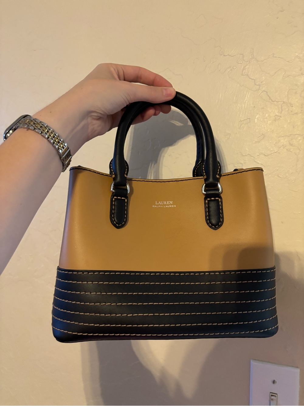 Lauren Ralph Lauren Tan and black small Marcy Satchel